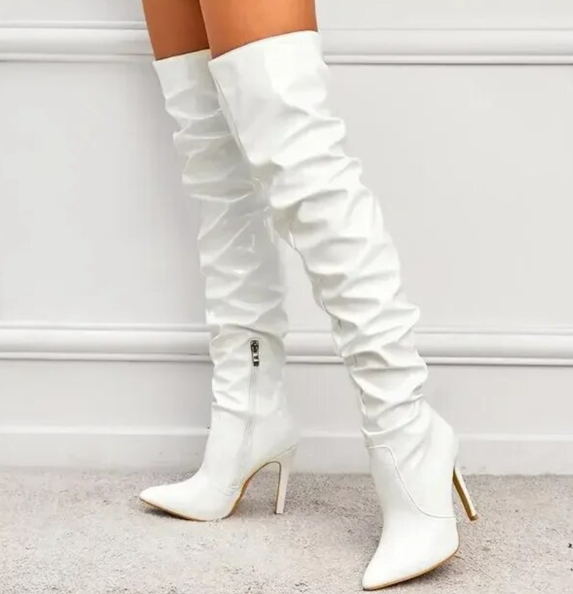 Over The Knee Extra Long Womens Fashion Boots Pleated High Heal Boots