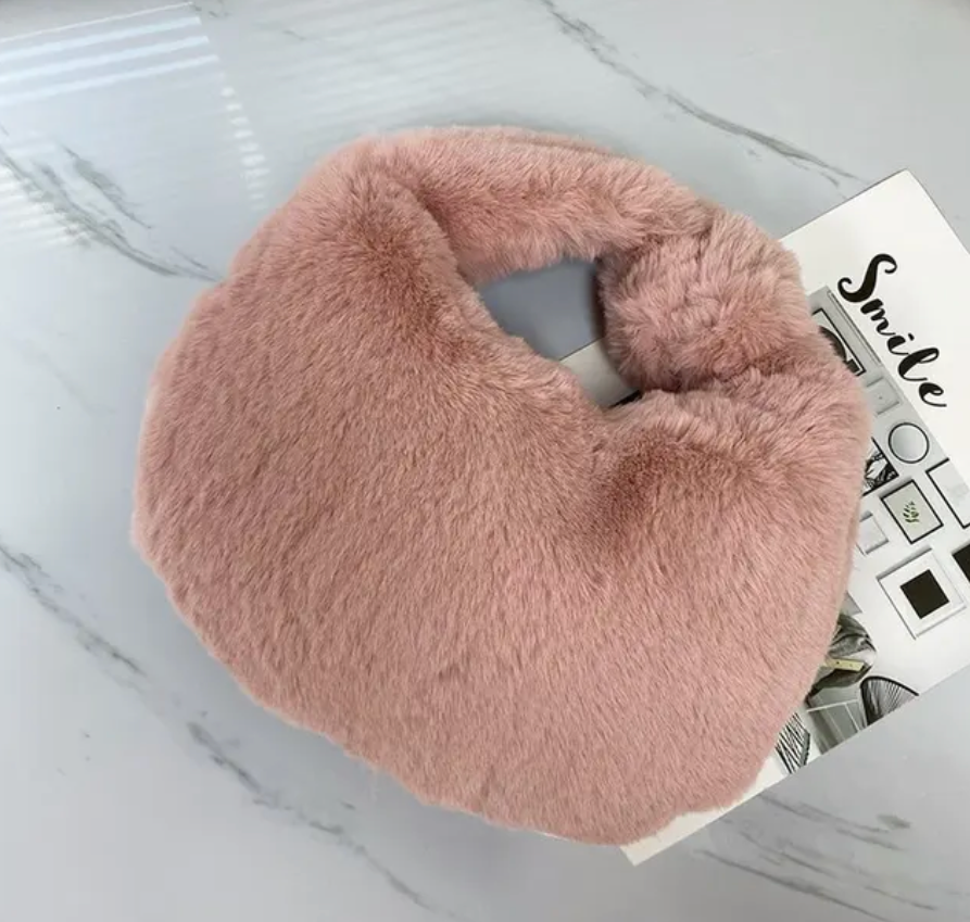 Womans Fur Wool Purse Trending Short Handle Plush Ladies Wrist Bag