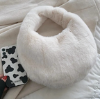 Womans Fur Wool Purse Trending Short Handle Plush Ladies Wrist Bag