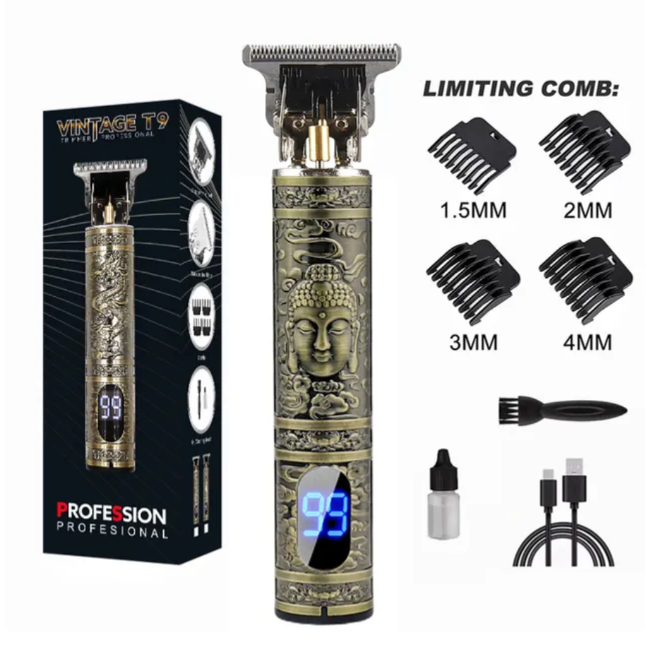 Mens LCD Display Hair Trimmer Appliance Travel Barber Dragon Buddah design Electric Razor
