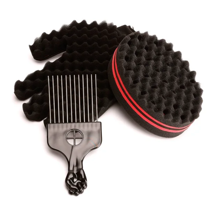 Mens Hair Twist Magic Styler Sponge Brush Hand Brush And Pick Set
