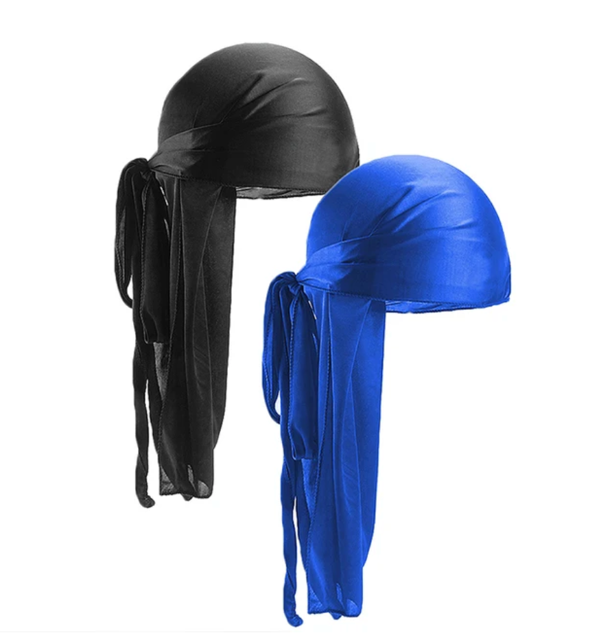 Unisex Mens 2pc Silky Durag Satin Head Turban Bandanna Head Scarf Doo Rag