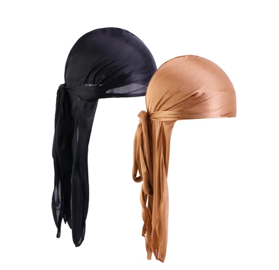 Unisex Mens 2pc Silky Durag Satin Head Turban Bandanna Head Scarf Doo Rag