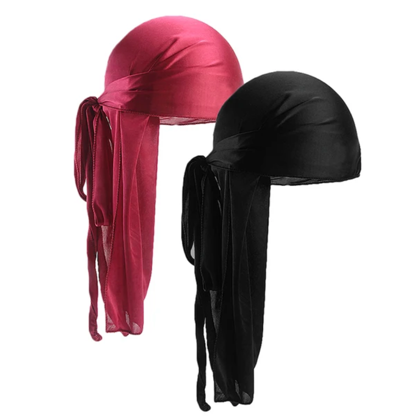 Unisex Mens 2pc Silky Durag Satin Head Turban Bandanna Head Scarf Doo Rag