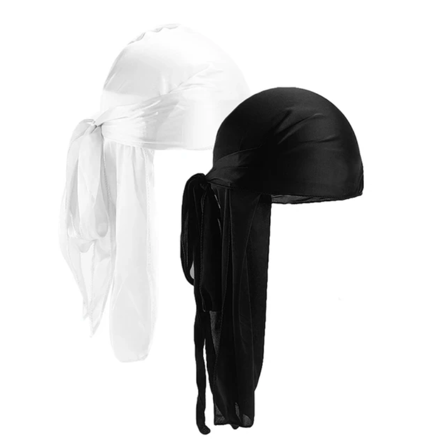 Unisex Mens 2pc Silky Durag Satin Head Turban Bandanna Head Scarf Doo Rag