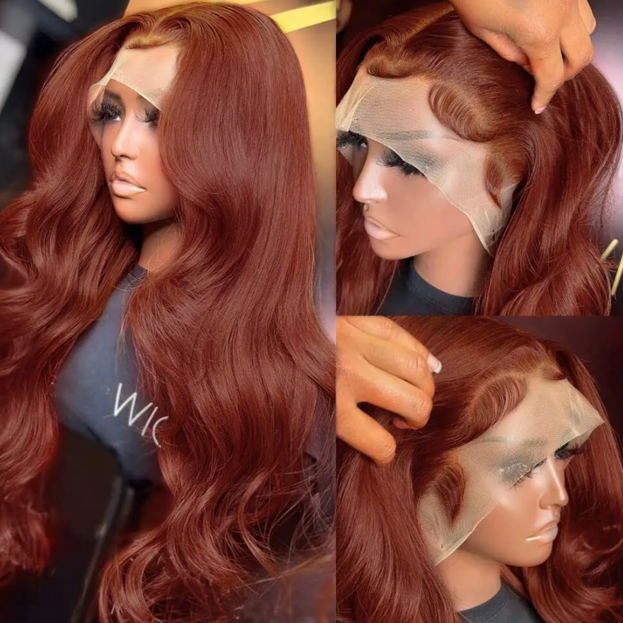 Reddish Brown Body Wave Human Hair 4x4 13x4 13x6 Frontal Dark Red Brown Pre Plucked Hd Lace