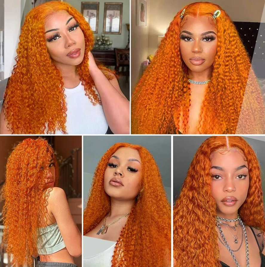 Ginger Orange Deep Wave Loose Curly Human Hair Orange Brazilian Wig 180% 200% Density Lace Front Wig