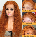 Ginger Orange Deep Wave Loose Curly Human Hair Orange Brazilian Wig 180% 200% Density Lace Front Wig