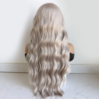 Synthetic Ash Blond Silver Grey Woman's Wig Glueless Body wave Wig 13x3.5 Closure