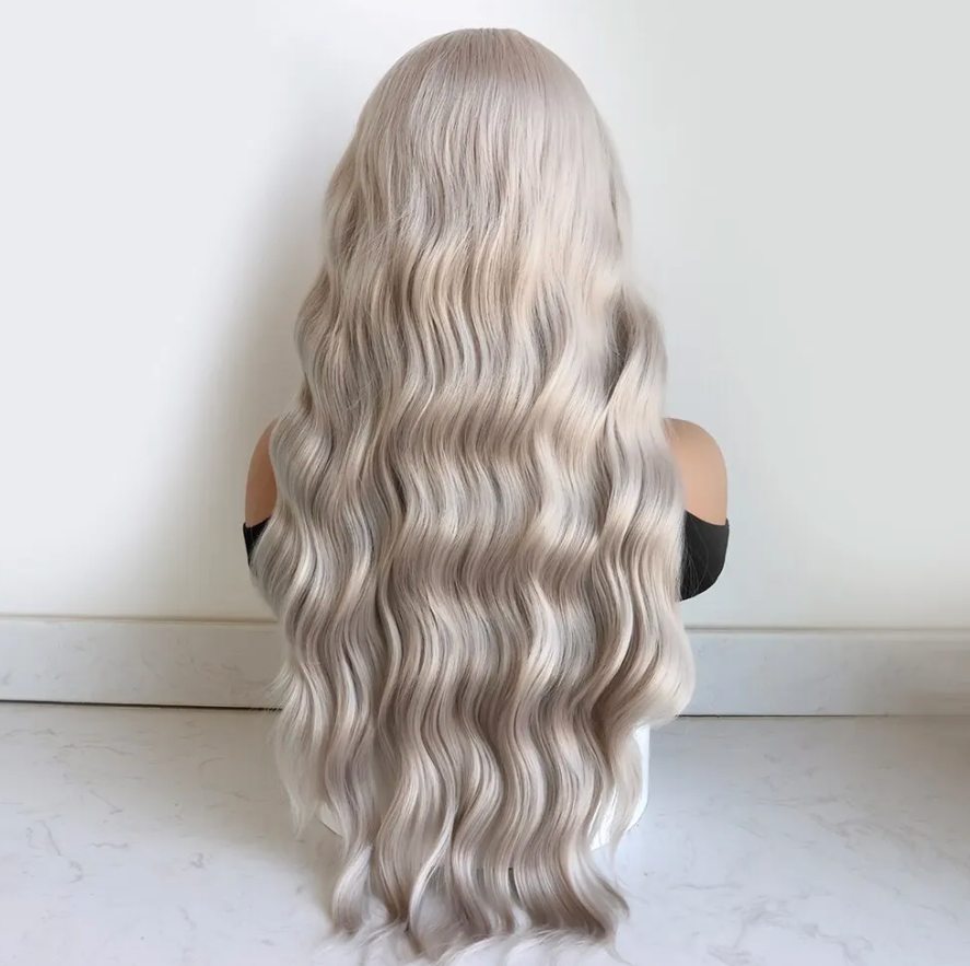 Synthetic Ash Blond Silver Grey Woman's Wig Glueless Body wave Wig 13x3.5 Closure