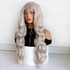 Synthetic Ash Blond Silver Grey Woman's Wig Glueless Body wave Wig 13x3.5 Closure
