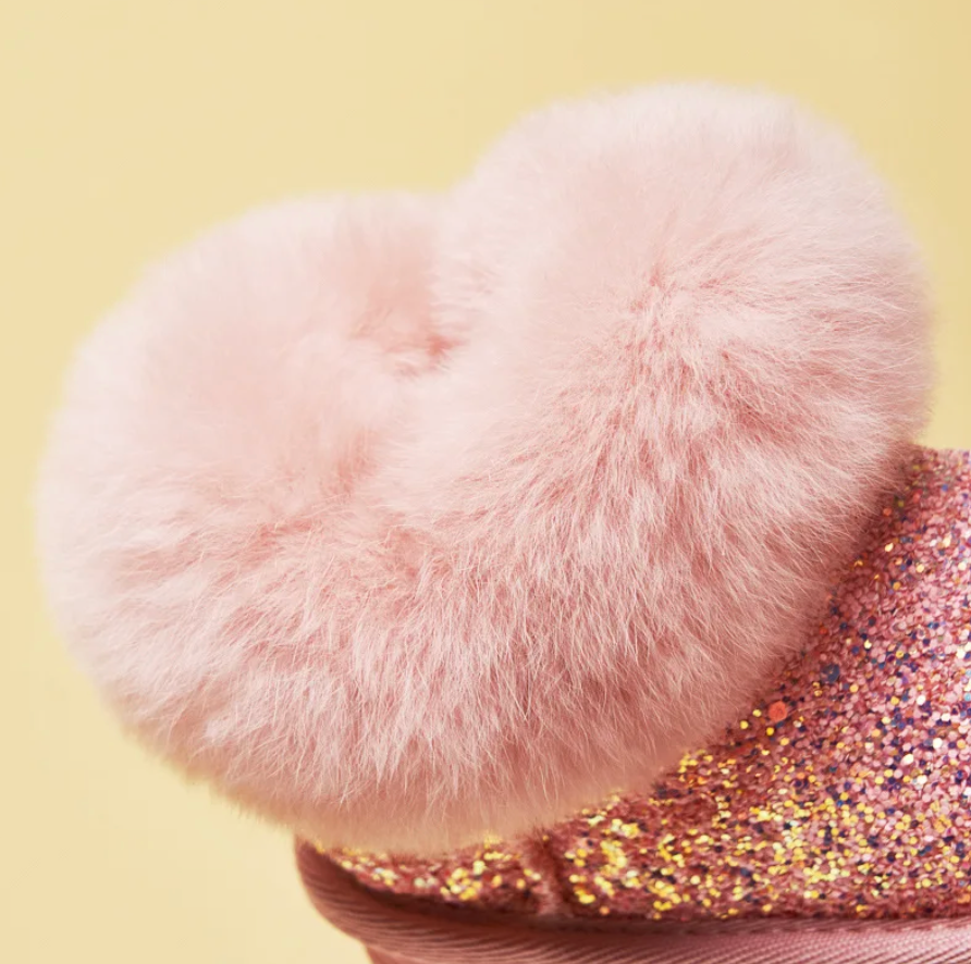Kids Glittery Fur Thick Plush Sparkly Boots Soft Bottom Children's Boots