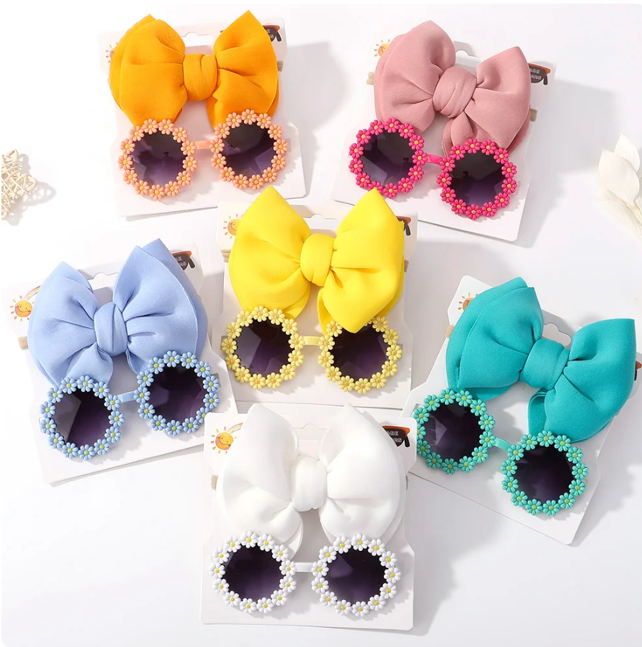 Cute Trending kids 2Pcs Bow And Glasses Set Accessories Children's Girls Fashion