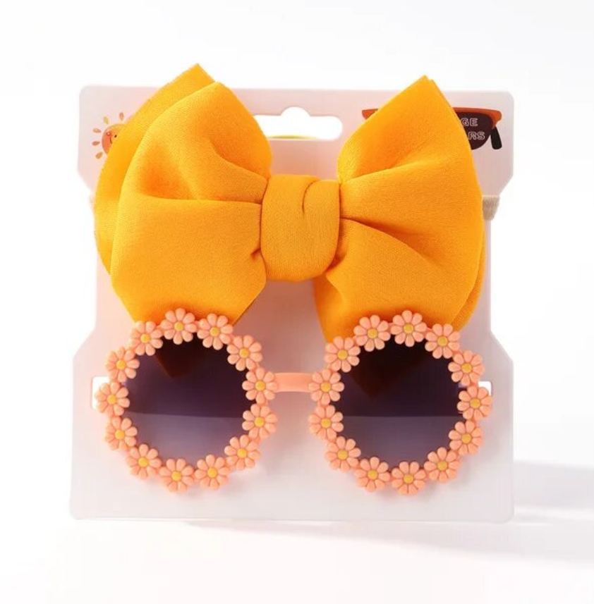 Cute Trending kids 2Pcs Bow And Glasses Set Accessories Children's Girls Fashion