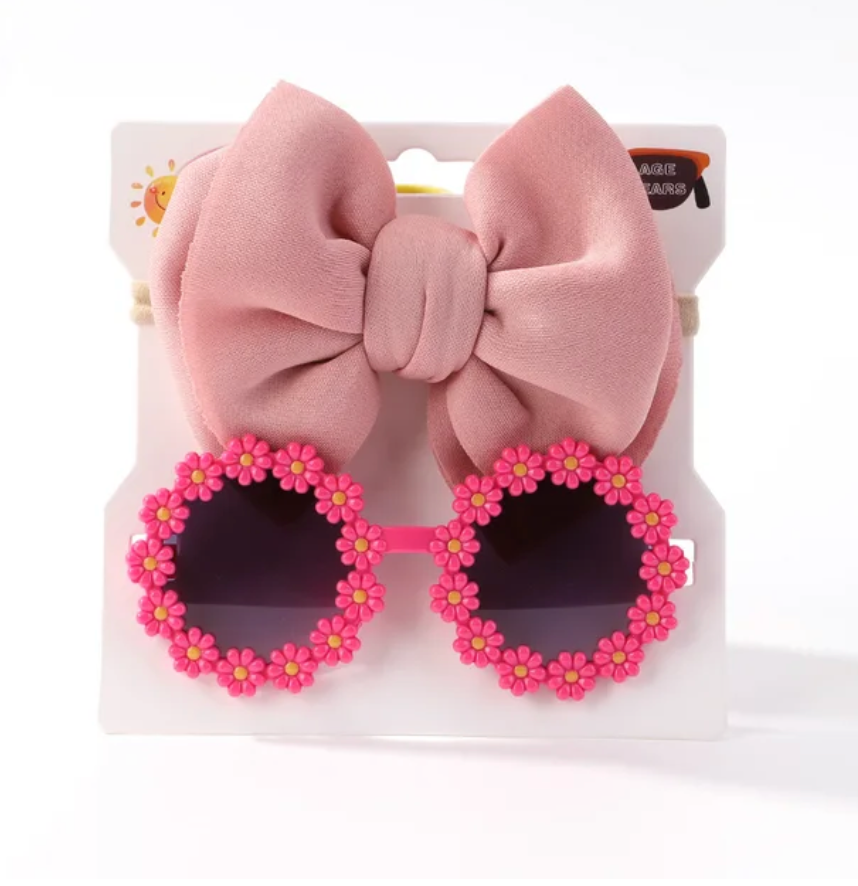 Cute Trending kids 2Pcs Bow And Glasses Set Accessories Children's Girls Fashion