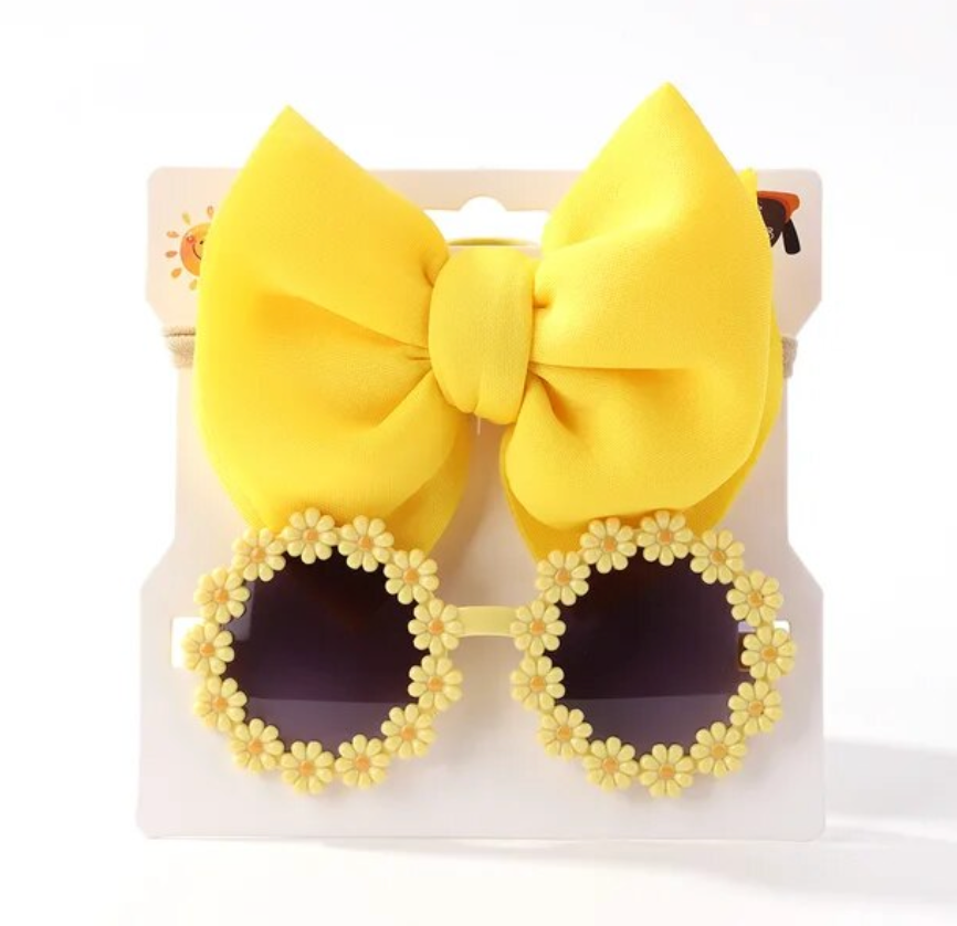 Cute Trending kids 2Pcs Bow And Glasses Set Accessories Children's Girls Fashion
