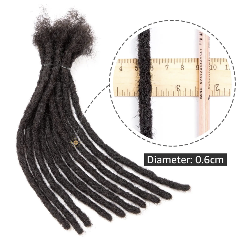 Human Hair Dread Lock Extensions 0.6cm Men/Woman Crochet Organic Hair Faux Locks