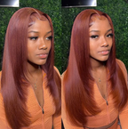 Reddish Brown Straight Human Hair Wig 13x4 13x6 Glueless HD Lace Frontal Colored Wig