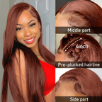 Reddish Brown Straight Human Hair Wig 13x4 13x6 Glueless HD Lace Frontal Colored Wig