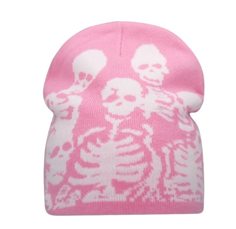 Winter Y2K Woman Men Beanie Skeleton Head Wear Warm Skull Prink Sully