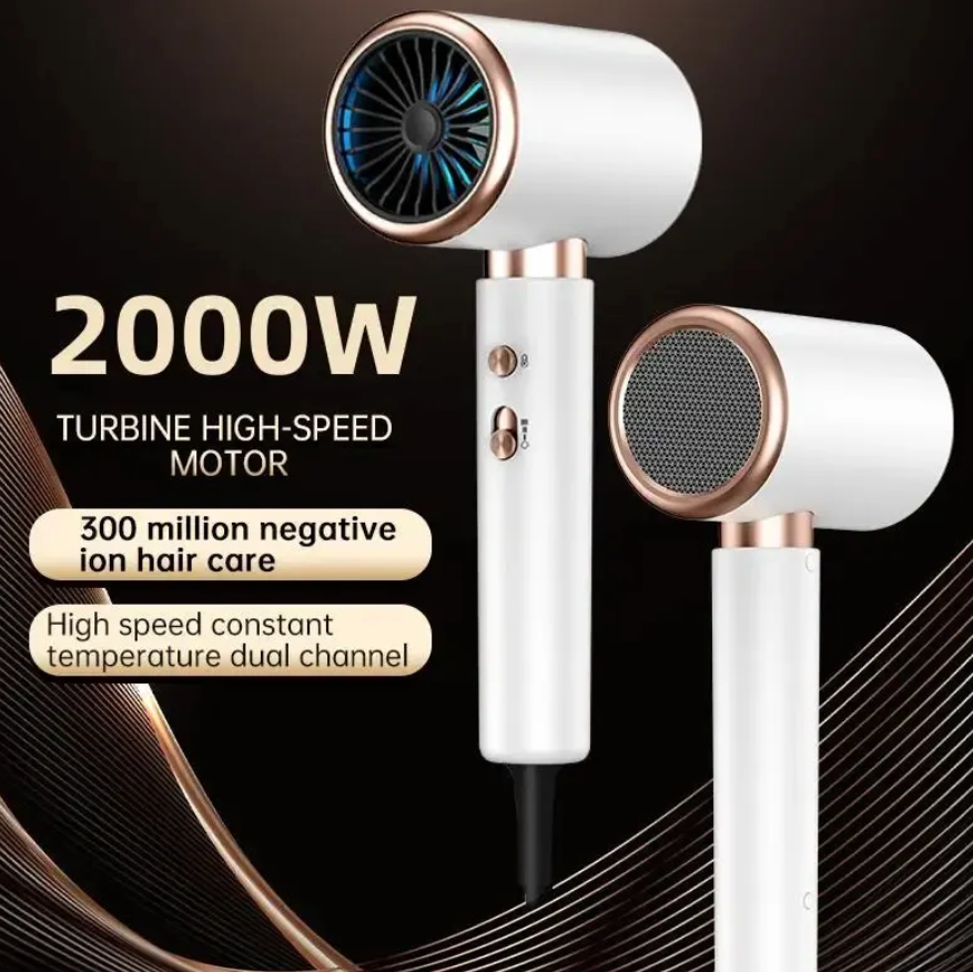 High Speed Low Noise Hair Dryer Quick Drying White Electric Turbine Airflow Dryer
