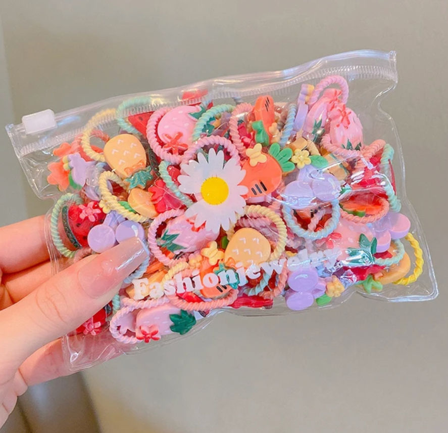 20Pcs Girls Elastic Hair Bands Accessory Cartoon Cute Design Rubber Bands