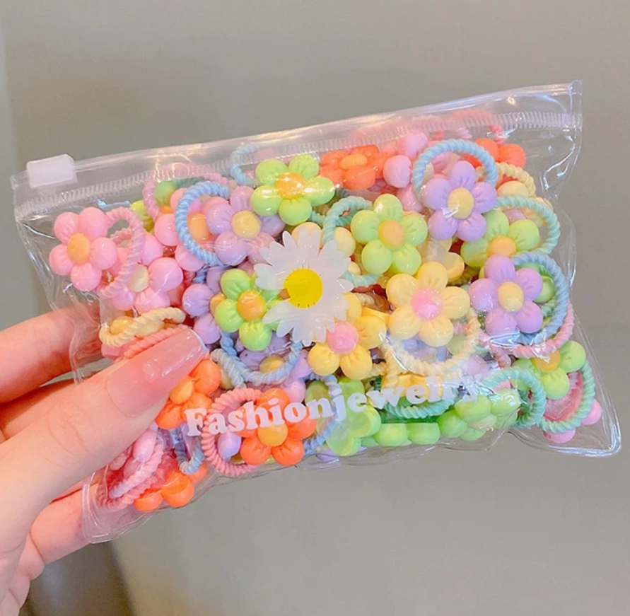 20Pcs Girls Elastic Hair Bands Accessory Cartoon Cute Design Rubber Bands