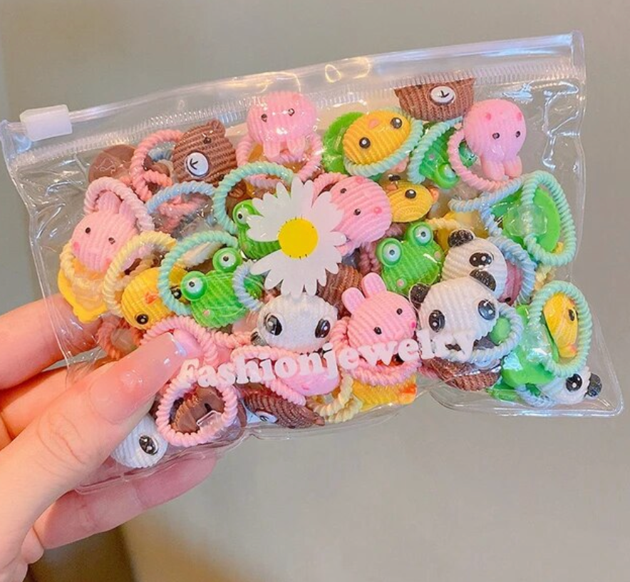 20Pcs Girls Elastic Hair Bands Accessory Cartoon Cute Design Rubber Bands