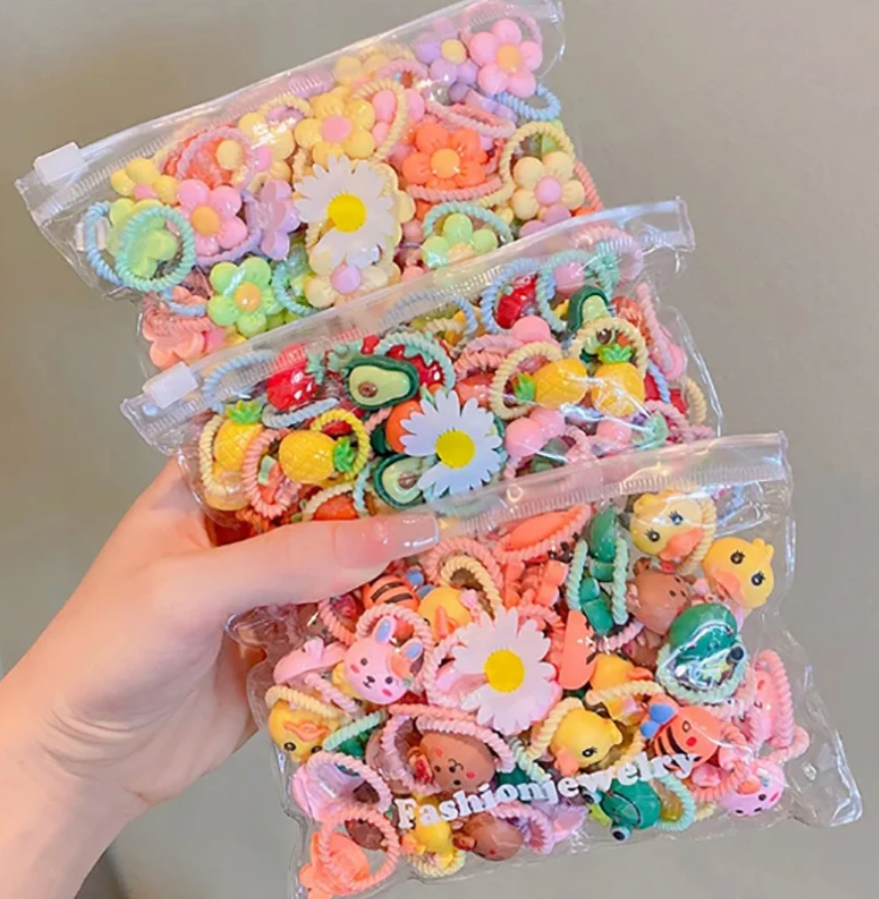 20Pcs Girls Elastic Hair Bands Accessory Cartoon Cute Design Rubber Bands