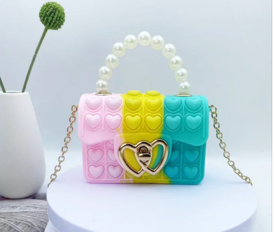 Cute Heart Bag Finger Pop It Girl Fashion Pearl Handle Finger Toy Handbag For Kids