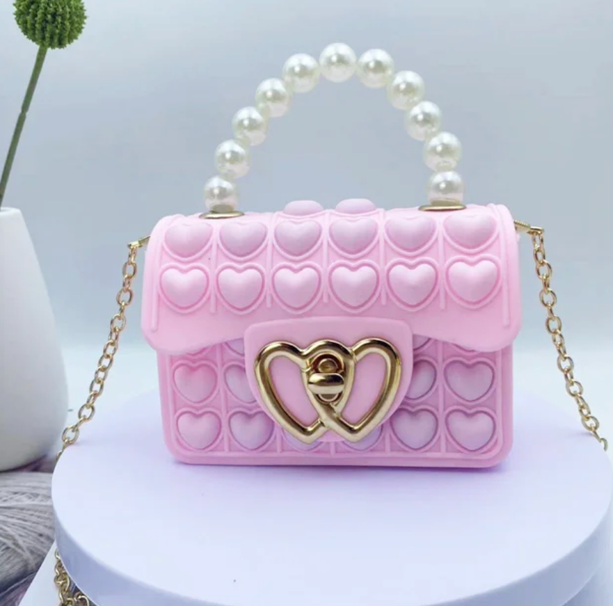 Cute Heart Bag Finger Pop It Girl Fashion Pearl Handle Finger Toy Handbag For Kids