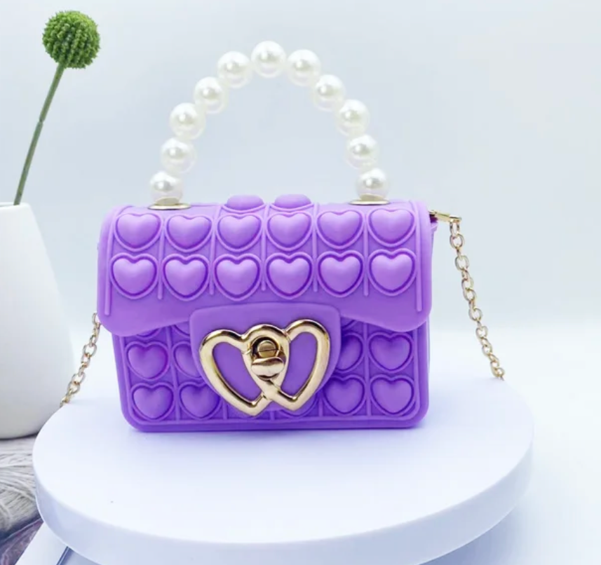 Cute Heart Bag Finger Pop It Girl Fashion Pearl Handle Finger Toy Handbag For Kids