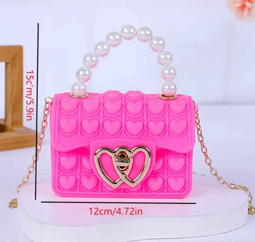 Cute Heart Bag Finger Pop It Girl Fashion Pearl Handle Finger Toy Handbag For Kids