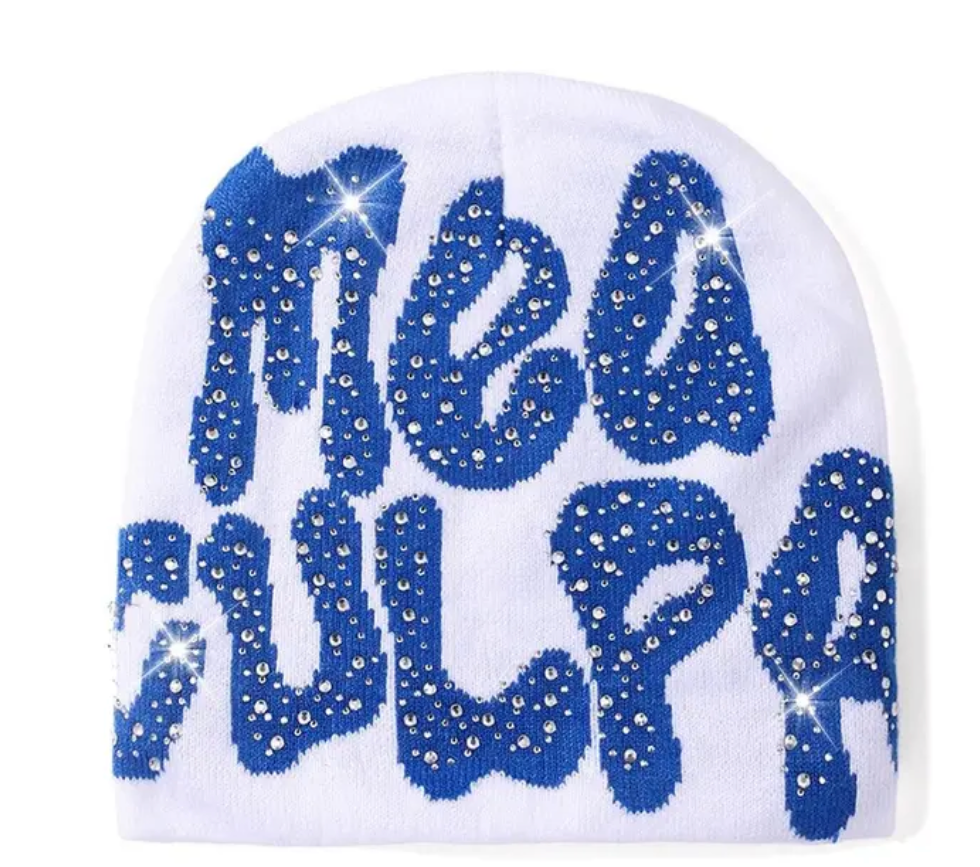 Rhinestone MEA Y2K Culpa Beanie Hat Soft Warm Knitted Stretch Men Woman Head Cap