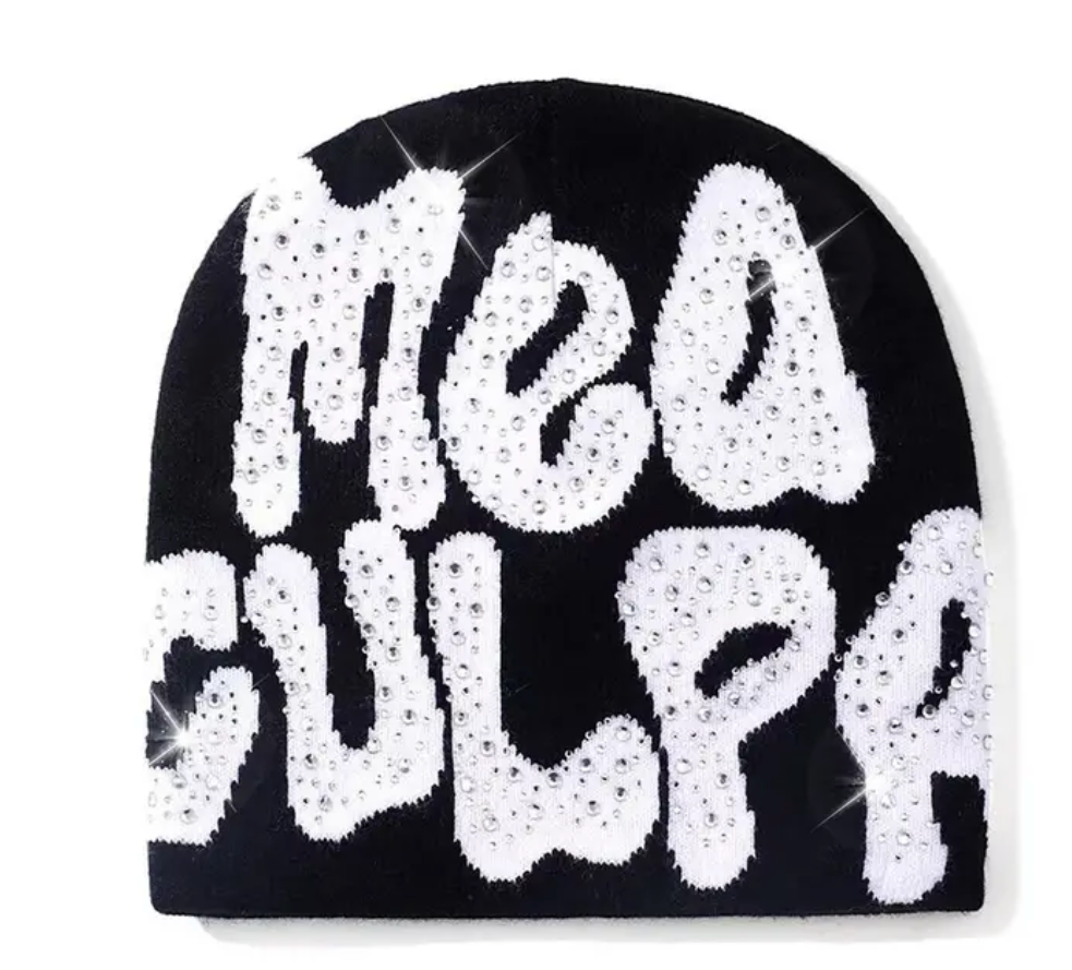 Rhinestone MEA Y2K Culpa Beanie Hat Soft Warm Knitted Stretch Men Woman Head Cap