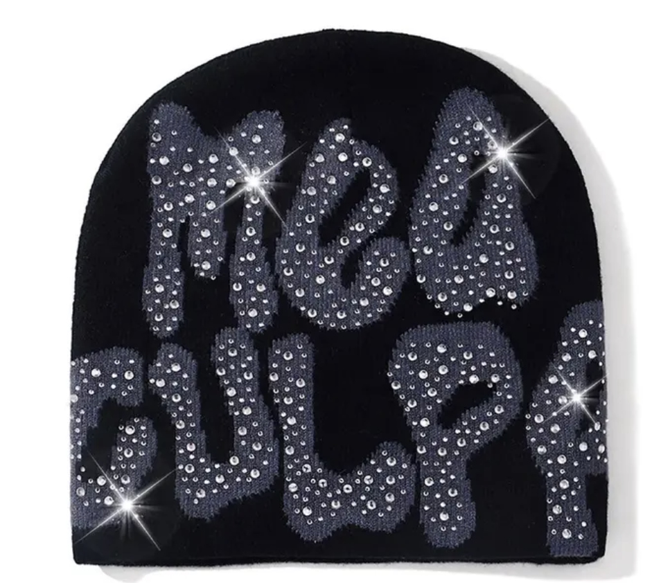 Rhinestone MEA Y2K Culpa Beanie Hat Soft Warm Knitted Stretch Men Woman Head Cap