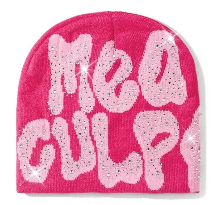 Rhinestone MEA Y2K Culpa Beanie Hat Soft Warm Knitted Stretch Men Woman Head Cap