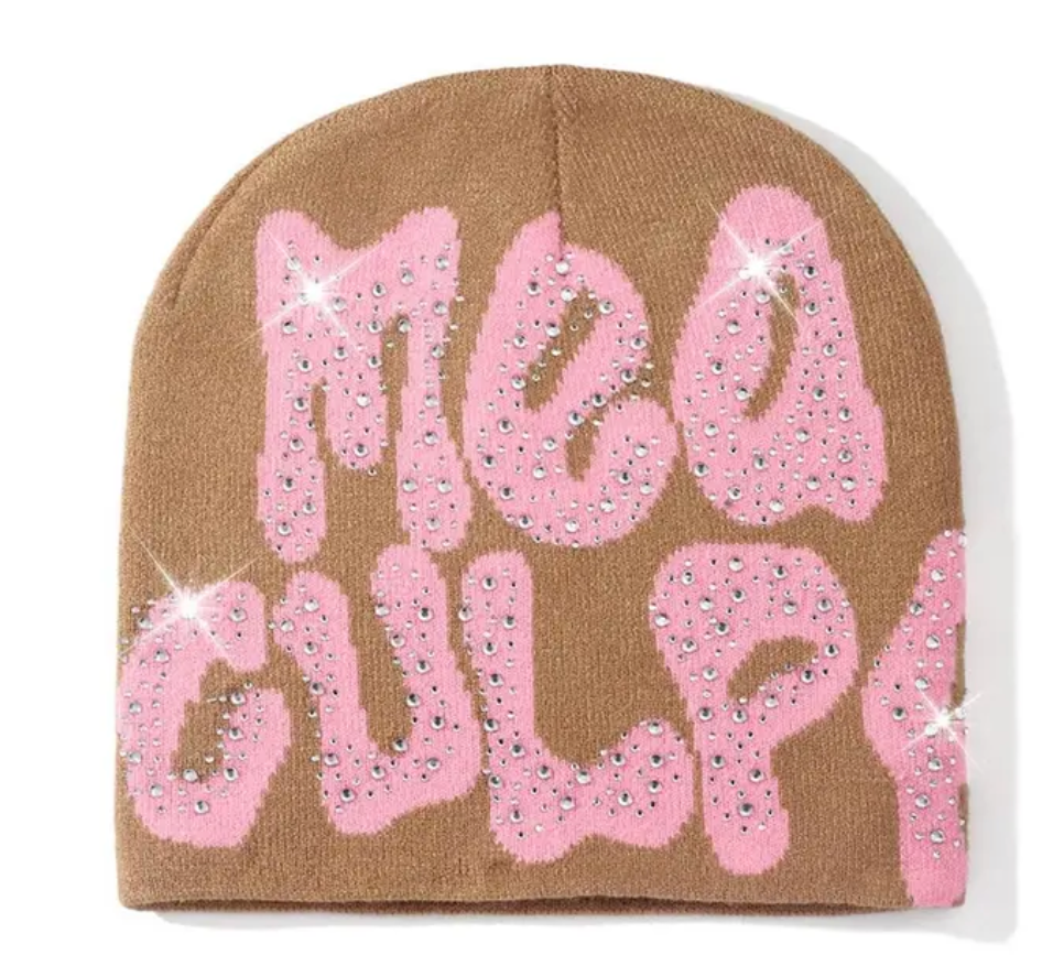 Rhinestone MEA Y2K Culpa Beanie Hat Soft Warm Knitted Stretch Men Woman Head Cap