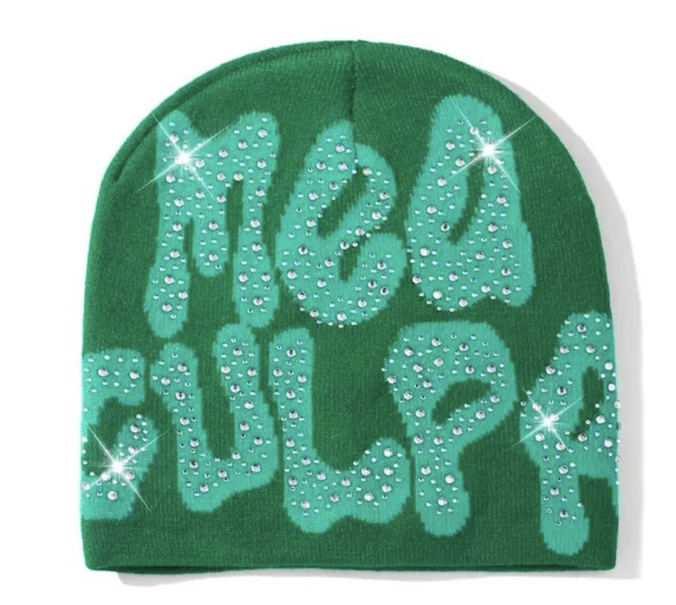 Rhinestone MEA Y2K Culpa Beanie Hat Soft Warm Knitted Stretch Men Woman Head Cap