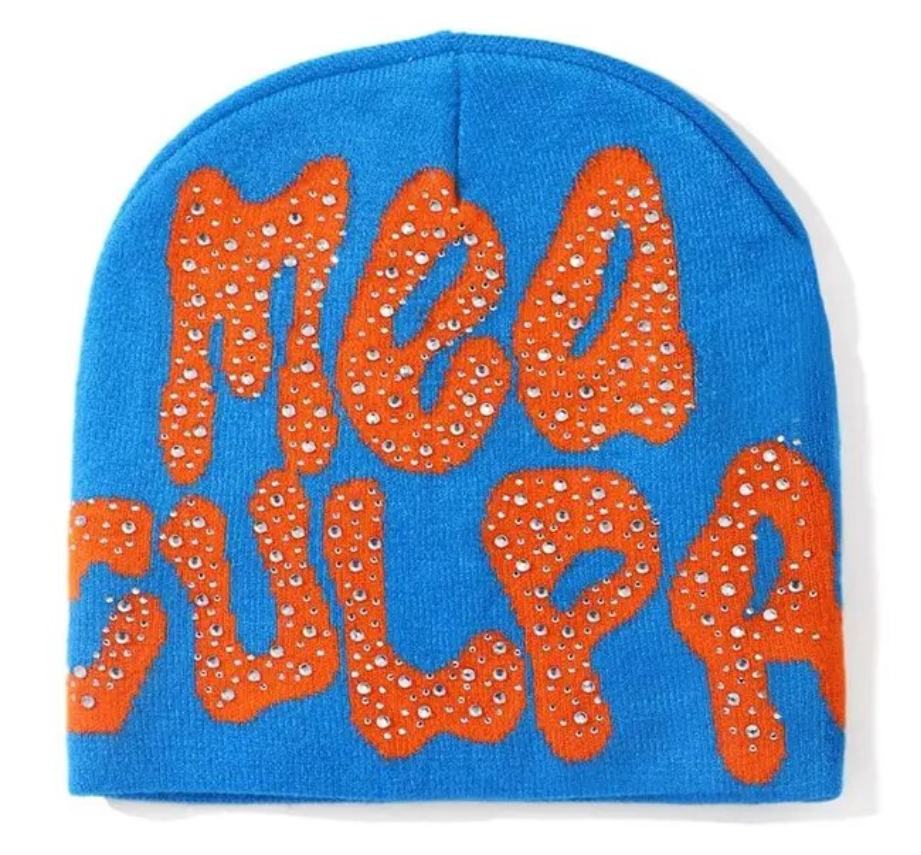 Rhinestone MEA Y2K Culpa Beanie Hat Soft Warm Knitted Stretch Men Woman Head Cap