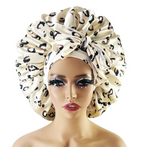 Large Satin Cheetah Print Silk Bonnet Sleep Night Cap Long Tie Wrap