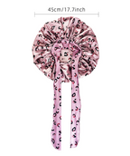 Large Satin Cheetah Print Silk Bonnet Sleep Night Cap Long Tie Wrap