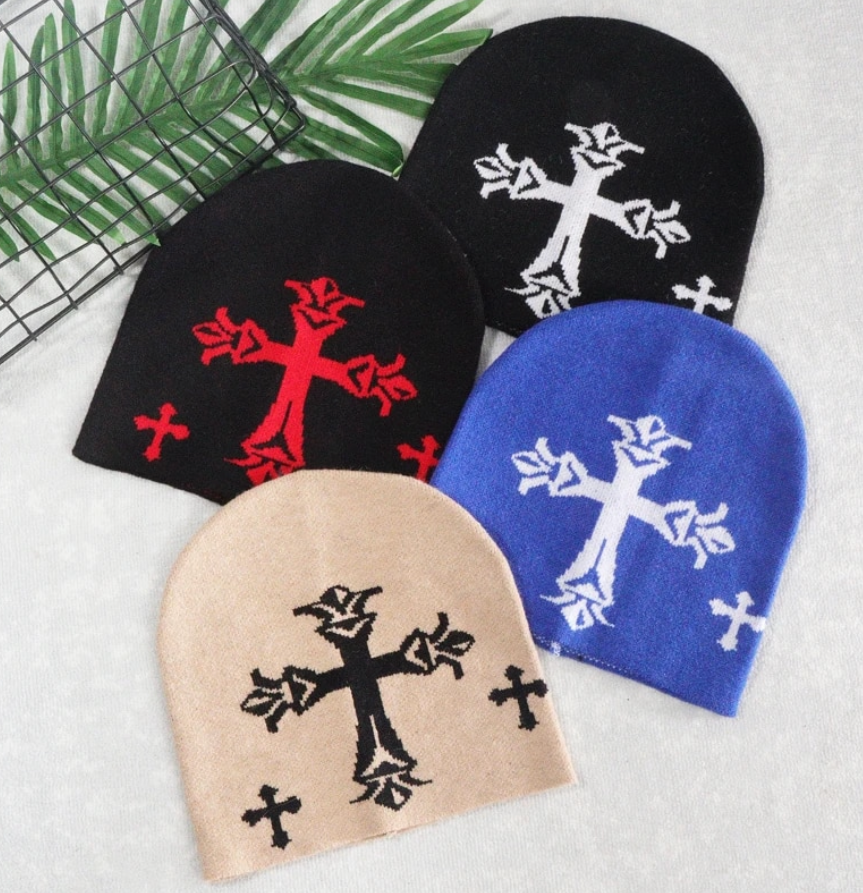 Knitted Unisex Breathable Beanie Fashion Cross Hat Warm Handcrochet Headwear