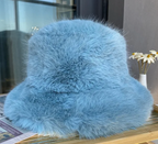 Faux Plush Y2K Luxury Fluffy Fur Bucket Hat Rabbit Fur Warm Panama Fishermans Winter Headwear