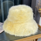 Faux Plush Y2K Luxury Fluffy Fur Bucket Hat Rabbit Fur Warm Panama Fishermans Winter Headwear