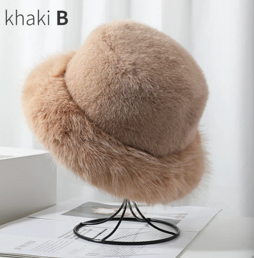 Faux Plush Y2K Luxury Fluffy Fur Bucket Hat Rabbit Fur Warm Panama Fishermans Winter Headwear