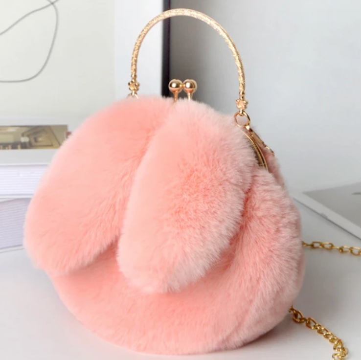 Plush Bunny Rabbit Ear Crossbody Purse Cute Girly Shoulder Handbag For girls