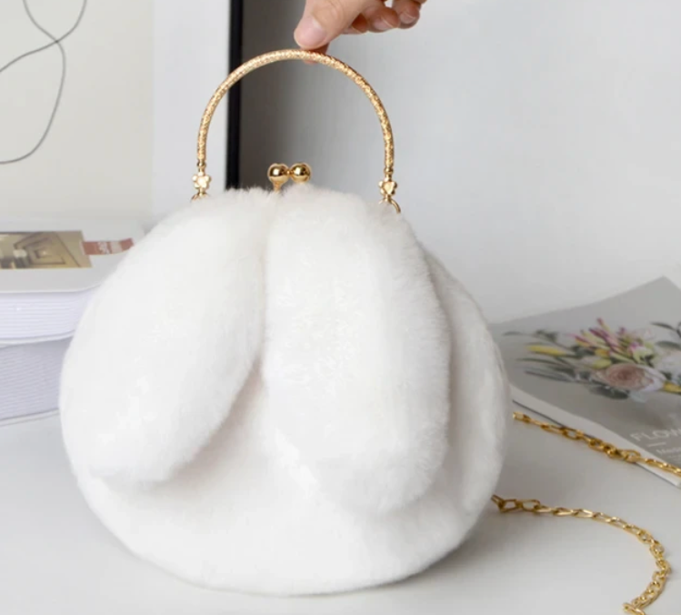 Plush Bunny Rabbit Ear Crossbody Purse Cute Girly Shoulder Handbag For girls