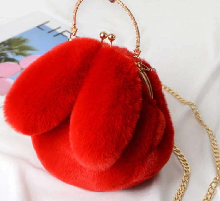 Plush Bunny Rabbit Ear Crossbody Purse Cute Girly Shoulder Handbag For girls