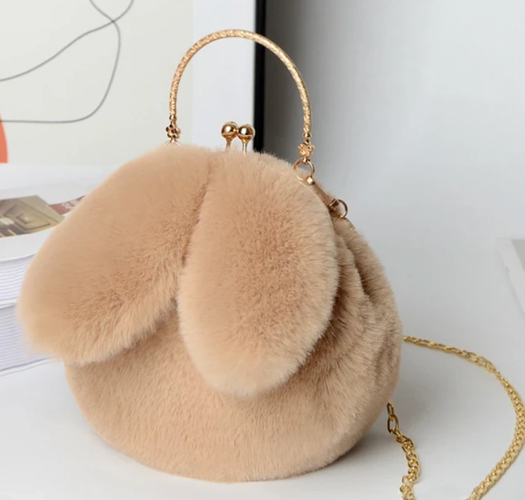 Plush Bunny Rabbit Ear Crossbody Purse Cute Girly Shoulder Handbag For girls